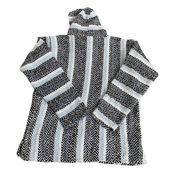 Earth Ragz Blue Baja Mexican Drug Rug Pullover Hoodie Coat Size Sm - Picture 3 of 3